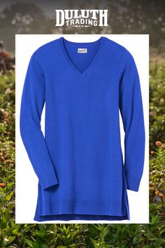 Tunics are sweaters for people who don't like to be held back. This V nice V-neck is stretchy and flowy in all the right places. All The Right Places, Tunic Sweater, Tunics, V Neck