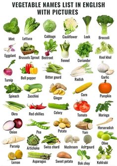 an image of vegetables with names in english