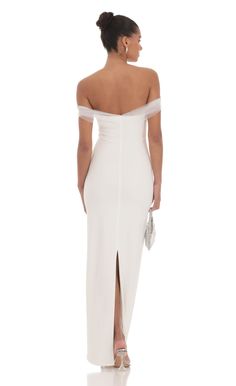 Tulle Off Shoulder Sleeve Maxi Dress in White | LUCY IN THE SKY White Dress With Tie Back And Straight Neckline, Evening White Midi Dress With Tie Back, White Tie Back Midi Dress For Evening, White Tie-back Midi Dress For Evening, Chic Crepe Maxi Dress For Wedding, Chic Crepe Wedding Maxi Dress, Chic Wedding Crepe Maxi Dress, Chic Crepe Wedding Dress, White Crepe Party Dress