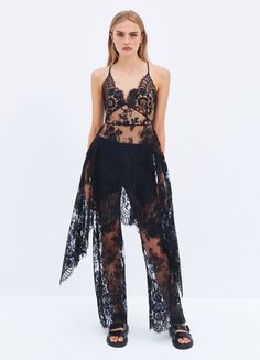 Inky floral lace romances this curve-hugging Floral Lace Pant left sheer below the hips for an alluring finish. Weekend Days, Lace Pants, Lace Bustier, Pattern Background, Cargo Pant, Low Waisted, Cropped Style, Lace Pattern, Pre Fall