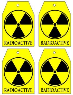 four tags with radioactive symbols on them