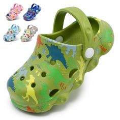 PRICES MAY VARY. 【Clogs for Kids】Children clogs sandals are made of Ultra-light Ethylene Vinyl Acetate. Strong grip on the sole. kids can confidently walk on slippery or smooth ground wearing clogs sandals. 【Cartoon & Adjustable Design】The cute dinosaur patterns and colors on garden shoes are specially designed for children and features. Children's clogs with an adjustable heel back strap for a secure fit. Those clogs shoes fulfill 2 wear style- It's clogs sandals also clogs slippers. 【Safe Mate Dinosaur Patterns, Clogs Sandals, Shower Sandals, Kids Clogs, Kids Footwear, Pool Shower, Garden Shoes, Garden Clogs, Slides Slippers