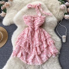 Color : AS Photo Length: Short Clothing version: A-line Size ( cm ): M: Bust 84 cm Length 66 L : Bust 88 cm Length 67（Due to the different measurement methods ,there is an error of 1-3, the measurement unit: cm) Elegant Chiffon Sundress With Ruffles, Pink Summer Ruffle Dress, Pink Ruffle Dress For Summer Vacation, Summer A-line Floral Dress With Ruffles, Pink Ruffle Dress For Summer, Flowy Knee-length Ruffle Dress For Summer, Feminine A-line Floral Summer Dress, Feminine Summer A-line Floral Dress, Chic Chiffon Sundress With Ruffles