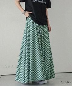 Lasaky - Pleated High-Waisted Plaid Midi Skirt by Le Tian Plaid Maxi Skirt, Plaid Midi Skirt, Long Skirt Summer, Pleated Long Skirt, Skirts Midi High Waisted, Skirt Summer, Skirt Pleated, Girlie Style, Line Skirt