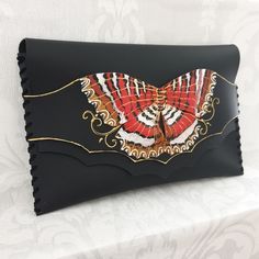 Butterfly Clutch Personalized Black Clutchblack Leather - Etsy Black Envelope Bag With Card Slots, Black Leather Pouch Clutch, Formal Black Shoulder Bag With Card Slots, Black Leather Clutch For Daily Use, Black Wallets With Removable Pouch, Black Clutch As A Gift, Black Wallet With Removable Pouch Satchel Style, Black Clutch Wallet For Evening, Black Leather Bags With Card Slots