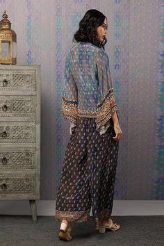 Buy Multi Color Crepe Print And Embroidery Angrakha Style Top & Palazzo Set For Women by Soup by Sougat Paul Online at Aza Fashions. Angrakha Top, Embroidery Paisley, Sougat Paul, Embroidery Neckline, Angrakha Style, Print And Embroidery, Palazzo Set, Party Wear Indian Dresses, Indian Fashion Designers