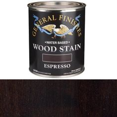 a can of wood stain next to an image of a white wall with the words general finishes on it