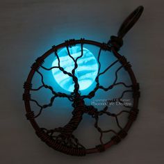 Glow in the Dark Full Moon Tree of Life by PhoenixFireDesigns Jewelry Tree Diy, Moonglow Necklace, Wire Projects, Glow Jewelry, Dark Tree, Blue Glow