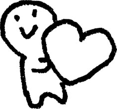 a black and white drawing of a heart with a smiling face on it's chest