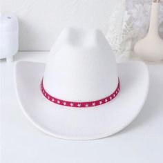 Nwot Shein Nwot Shein Cow Girl White Hat With Pink Trim And Silver Stars White Adjustable Felt Hat With Curved Brim, White Fitted Hat Band For Beach, White Adjustable Curved Brim Felt Hat, White Fitted Hat Bands For The Beach, White Felt Hat With Curved Brim For Beach, White Curved Brim Felt Hat For Beach, White Western Felt Hat For The Beach, White Adjustable Flat Brim Felt Hat, Adjustable White Felt Hat With Flat Brim