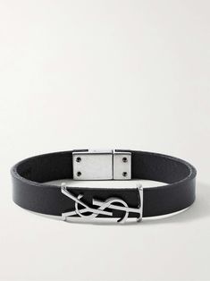 Black Opyum Leather and Silver-Tone Bracelet | SAINT LAURENT | MR PORTER Men Designer Jewelry, Ysl Bracelet, Saint Laurent Collection, Mens Jewerly, Gossip Girl Outfits, Jewelry Aesthetic, Ysl Logo, Mens Bracelet Silver, Bracelet For Men