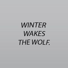 the words winter wakes the wolf in black on a gray background with an image of a polar bear