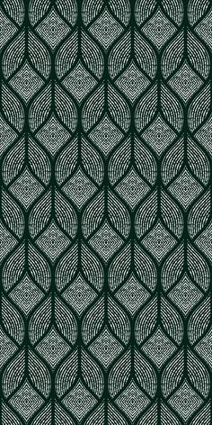 an abstract black and white pattern with wavy lines in the shape of circles on a dark green background