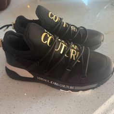 Versace Jeans Couture Sneakers, Mans Size 39(6) ,Woman's 8.5 Womens Versace Sneakers, Versace Slides For Men, Versace Trigreca Sneakers Women, Black Heels Versace, Black And Gold Versace Shoes, Versace Sneakers, Versace Shoes, Versace Jeans Couture, Mens Shoes Sneakers