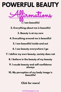 a pink and black poster with the words powerful beauty affirmations