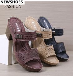 Camila Women's Non-slip Chunky Heel Fashion Sandal | Ultrasellershoes.com – Ultra Seller Shoes Beach Wedges, Types Of Sandals, Fancy Sandals, Shoe Makeover, Miller Sandal, Sandals Wedges, Brand Name Shoes, Womens Sandals Wedges, Fancy Dress Design