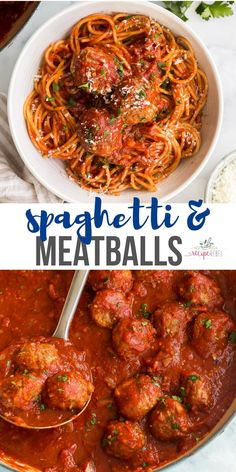 spaghetti and meatballs in tomato sauce with parmesan cheese is the perfect meal