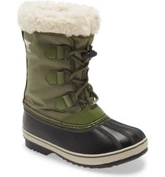 SOREL Yoot Pac Waterproof Snow Boot (Toddler, Little Kid & Big Kid) | Nordstrom Green Lace-up Winter Boots, Lace-up Winter Boots For Outdoor Work, Winter Weatherproof Boots For Adventure, Weatherproof Boots With Round Toe For Adventure, Winter Adventure Waterproof Boots With Round Toe, Insulated Rain Boots With Round Toe For Fall, Insulated Round Toe Rain Boots For Fall, Winter Adventure Black Boots, Black Winter Adventure Boots