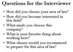 an interview paper with the words questions for the interviewer how did you choose your area of law