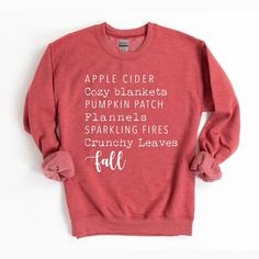 Looking for a cute versatile top to wear this summer? Make sure to grab one of our Fall Words Sweatshirts! This soft and comfortable shirt is the perfect top for any outfit. It can be paired with biker shorts, Jeans, or the classic stay at home sweats! The bright color adds a pop of summer to any outfit. This sweatshirt is true-to-size, so be sure to order your regular size! If you are looking for a more oversized look, make sure to size up. Fall Words, Sweatshirt Details, Gildan Sweatshirts, Fall Sweatshirt, Cozy Fall, White Ink, Knit Collar, Cozy Blankets, Sweater Weather