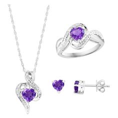 Sterling Silver & Natural Amethyst Suite Ring , Earring & Pendant with Chain Beautiful full suite of Heart shape Amethyst and Zirconium Sterling Silver and Natural Amethyst Suite Ring , Earring & Pendant with Chain Sterling Silver weight 7.5 gm Pure sterling silver which will not tarnish over time. Earring has Push Back and Post Ring is 6.5 and chain is 18 inch long I guaranteed you will be very happy . Super fashionable and amazing bling. Great for Birthday or Christmas gift. It will come in a Heart Shaped Jewelry, Ring Earring, Pendant With Chain, Royal Jewelry, Lovely Jewellery, Gorgeous Jewelry, Bling Bling, Cute Jewelry, Heart Shape