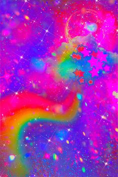 an abstract painting with bright colors and stars