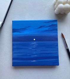 an acrylic painting of the ocean and moon