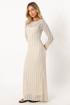 Jaye Long Sleeve Maxi Dress - Cream - Petal & Pup USA Satin Dresses Long, Satin Dresses Long Sleeve, Delicate Crochet, Black Tie Wedding Guests, White Dress Shoes, Essential Dress, Resort Dresses, Usa Dresses, Crochet Design