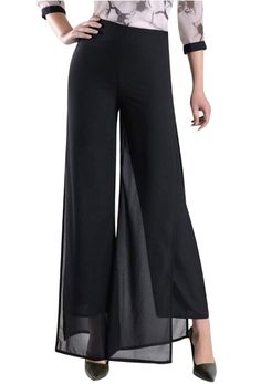 PRICES MAY VARY. High Waist vintage slit flare pants for going out. Back Elastic Waistband and Hidden Side Zip add more elegant. Cool, breathable, lightweight, and drapes silky material for spring, summer and fall. Straigh leg, double layer without transparent and Wrinkle free, easy care. Great For office, Dress up or down, Date, Party, Cocktail, Prom,Club, Evening, street and Casual.Match with fancy shirt and high heels. Formal Pant Suits For Women, Chiffon Palazzo Pants, Formal Pant Suits, Up Date, Pant Suits For Women, Fancy Shirt, Wide Leg Palazzo Pants, Dressy Pants, Office Dress