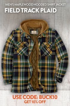 Can't wait for that first cool fall day? Then you'll love this soft washed 100% cotton yarn-dyed flannel hooded shirt jac. Featuring quilted satin lined body and sleeves with 130 gm of poly-fill insulation, zippered entry placket and double lined fleece hood - plus, convenient side hand warming pockets. Finished with Legendary® buttons and Signature Buck embroidery. Plaid Cotton Winter Outerwear, Plaid Cotton Outerwear For Winter, Winter Plaid Cotton Outerwear, Plaid Hoodie For Winter Outdoor Activities, Plaid Flannel Shirt For Winter Outdoor Activities, Plaid Flannel Shirt For Outdoor Winter Activities, Plaid Flannel Shirt For Winter Outdoor, Plaid Long Sleeve Hoodie For Outdoor, Plaid Flannel Shirt For Winter