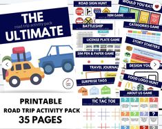 printable road trip activity pack for the ultimate driving game, including games and activities