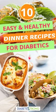 the top 10 easy and healthy dinner recipes for diabetics cover shows different dishes