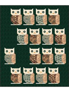 an owl quilt pattern with many different colors