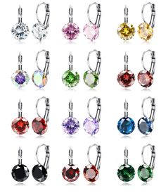 PRICES MAY VARY. Leverback Earrings Set-- 12 pairs birthstone leverback dangle earrings a set, 12 different colors birthstone from Jan to Dec. These multicolor Cubic Zirconia drop earrings will company with you all year round, making your life more colorful. High Quality Material-- Made of 316L stainless steel, creates glamorous reflections to these leverback dangle earrings. 10mm AAA+ Cubic Zirconia inlaid, sparkling in the sunshine, timeless and stylish. Gold plated surface, well polished, com Sleeper Earrings, Daisy Bracelet, Steel Earrings, Leverback Earrings, Cz Earrings, Stainless Steel Earrings, Exquisite Jewelry, Set For Women, High Quality Jewelry