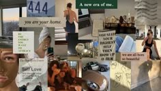 a collage of photos with words written on them and pictures of women in the background