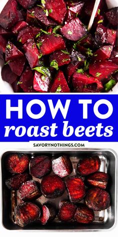 how to roast beets in the oven with text overlay that reads how to roast beets