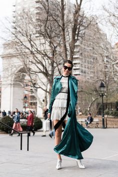 Wendy's Lookbook | Spring Textures :: Silk trench & Lace dress Green Overcoat, Wendy's Lookbook, Silk And Lace, Color Accents, Black Choker, Satin Silk, Wearing Clothes, Over It, Street Styles