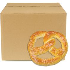 a bagel sitting on top of a box with a pretzel in the middle