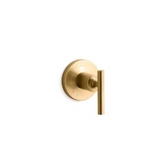 thermostaer with brass finish on an isolated wall mounted shower faucet