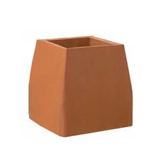 a brown square vase sitting on top of a white surface with no one around it