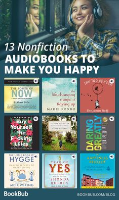 an advertisement for audio books to make you happy with the title, 13 nonfiction audiobooks to make you happy