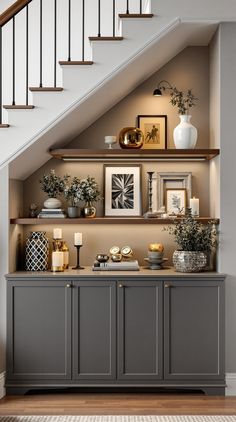 Staircase Storage Under Stairs Tv Understairs Ideas, Under Stairway Decorating, Below The Stairs Ideas, Under Stairs Storage Ideas Ikea Hacks, Understairs Space Ideas, Uk Staircase Ideas, Under Stair Storage Basement, Staircase Shelf Decor, Under Stairwell Storage Ideas