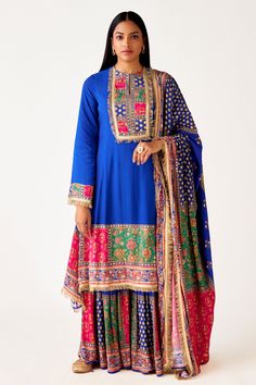 Shop blue multicolor print mirror work muslin sharara suit online in USA. Shop the best and latest designs in embroidered sarees, designer sarees, Anarkali suit, lehengas, sharara suits for weddings and special occasions from Pure Elegance Indian fashion store in USA.-full view Print Mirror, Sharara Suits, Sharara Suit, Fashion Journals, Pure Elegance, Festive Wear, Traditional Fabric, Anarkali Suit, Designer Sarees