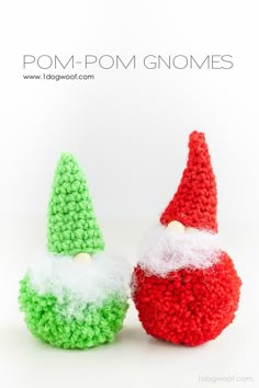 two crocheted gnomes sitting next to each other