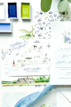 the wedding stationery is laid out and ready for guests to use it as an art project