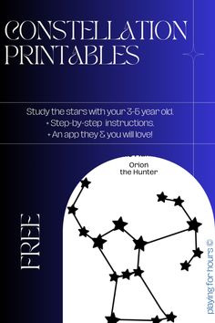 the book cover for constellation printables, which features stars and lines on it