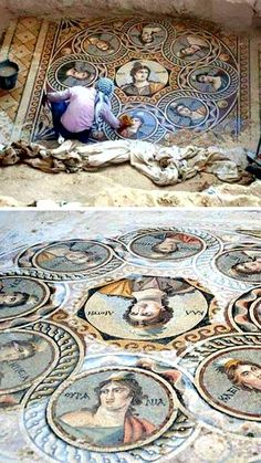 the mosaics are being worked on by people