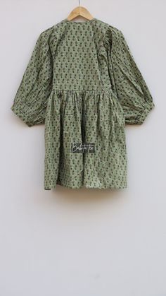 Green Cotton Dress With Gathered Sleeves, Cotton Beach Dress With Gathered Sleeves, Cotton Peasant Dress For Beach, Green Cotton Peasant Dress, Cotton Peasant Dress For The Beach, Hijab Fashion Summer, Block Print Dress, Mini Dress Floral, Dress Mini