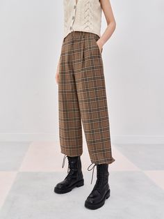 MO&Co. Women's Checkered Straight Pants Features : - Straight pants - High waist - Built-in contrast liningCode : MBB3PAT017Length of size M is 106cmBrown : Model is 179cm tall and wearing a size M MATERIALS & CARE : Material : 64.2% Polyester 34.1% Viscose 1.7% SpandexMachine wash separately under 30°C Do not bleach, hang to dry Iron and dry at low temperature Do not soak, do not expose to the sun Wash with neutral detergent Dehydrate in time after washing and then dryPlease select your own siz Baggy Brown Ankle Pants, Brown Ankle-length Winter Pants, Brown Wide Leg Ankle-length Pants With Pockets, Brown Wide Leg Trousers For Fall, Brown Ankle-length Wide Leg Pants With Pockets, Baggy Brown Trousers, Brown Wide Leg Pants With Pockets For Winter, Brown Baggy Wide Leg Pants For Work, Winter Brown Straight Pants