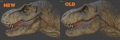 an image of two dinosaur heads with the words new and old in orange letters on them